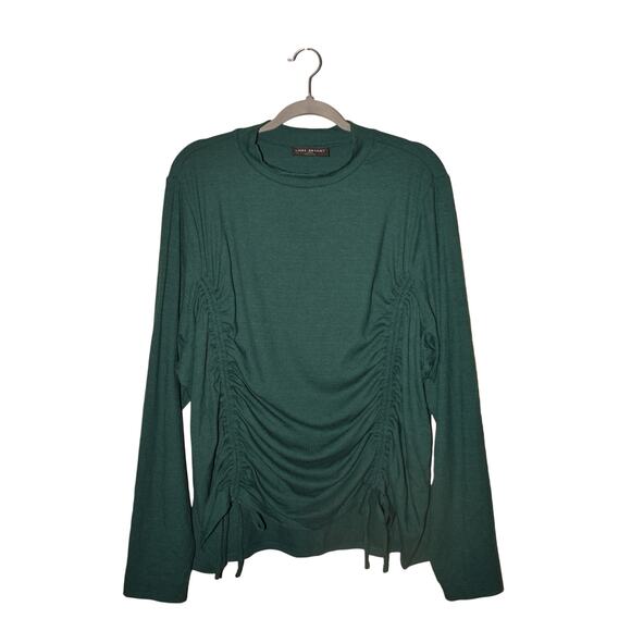 LANE‎ BRYANT $70 Green Ruched Side Drawstring Ribbed Long Sleeve Top 26 / 28 - Picture 1 of 3